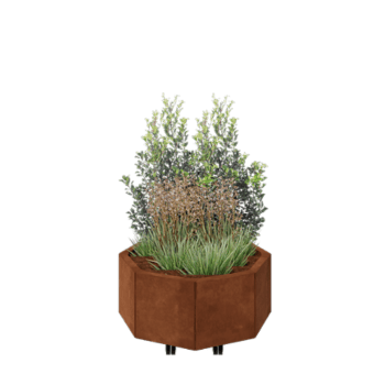 Kortena tērauda puķu kaste - Astoņstūris - 72,4 x 72,4 x 30 cm - Ar pamatplati - Ar riteņiem