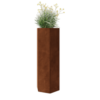 Kortena tērauda puķu kaste - Sešstūris - 39,3 x 34,6 x 100 cm - Ar pamatplati