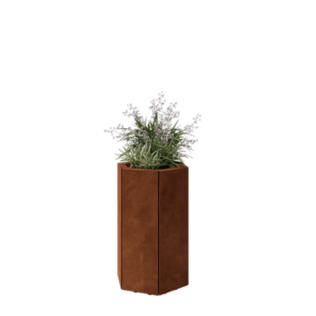 Kortena tērauda puķu kaste - Sešstūris - 39,3 x 34,6 x 60 cm - Ar pamatplati - Ar kājām