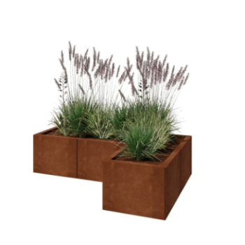 Kortena tērauda puķu kaste - L-veida - 120 x 80 x 30 cm - Ar pamatplati