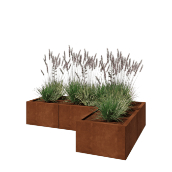 Kortena tērauda puķu kaste - L-veida - 150 x 100 x 30 cm - Ar pamatplati