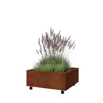 Kortena tērauda puķu kaste - Kvadrāts - 80 x 80 x 30 cm - Ar pamatplati - Ar riteņiem