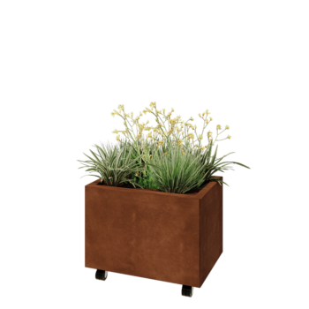 Kortena tērauda puķu kaste - Taisnstūris - 60 x 40 x 40 cm - Ar pamatplati - Ar riteņiem