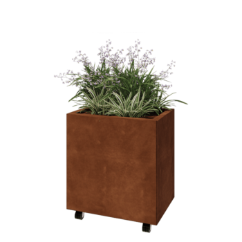 Kortena tērauda puķu kaste - Taisnstūris - 60 x 40 x 60 cm - Ar pamatplati - Ar riteņiem