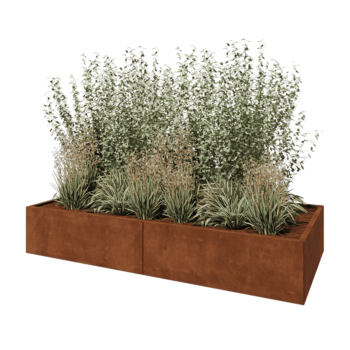 Kortena tērauda puķu kaste XXL - Taisnstūris - 240 x 100 x 40 cm - Ar pamatplati