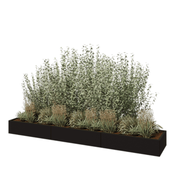 Tērauda puķu kaste XXL - Taisnstūris - 360 x 60 x 30 cm - RAL9005 matēts (melns) - Bez pamatplates