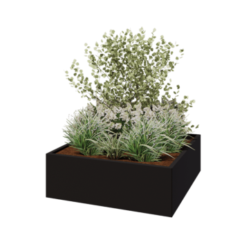 Tērauda puķu kaste - Kvadrāts - 120 x 120 x 40 cm - RAL9005 matēts (melns) - Bez pamatplates