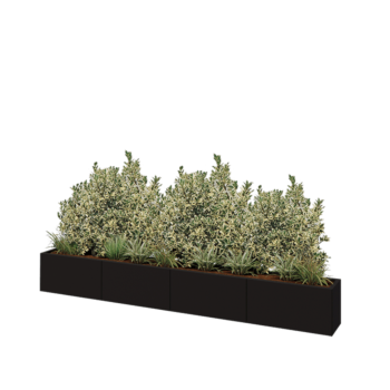 Tērauda puķu kaste XXL - Taisnstūris - 320 x 30 x 40 cm - RAL9005 matēts (melns) - Ar pamatplati