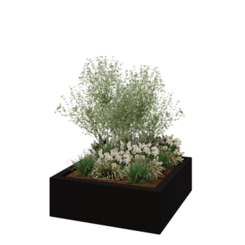 Stikla šķiedras puķu kaste - Kvadrāts - 120 x 120 x 40 cm - RAL9005 matēts (melns) - Ar dibenu