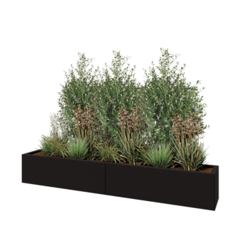 Tērauda puķu kaste XXL - Taisnstūris - 200 x 30 x 30 cm - RAL9005 matēts (melns) - Ar pamatplati