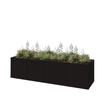 Tērauda puķu kaste XXL - Taisnstūris - 320 x 80 x 80 cm - RAL9005 matēts (melns) - Bez pamatplates