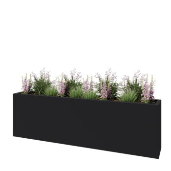 Stikla šķiedras puķu kaste - Taisnstūris - 200 x 30 x 60 cm - RAL7021 matēts (melns pelēks) - Ar dibenu