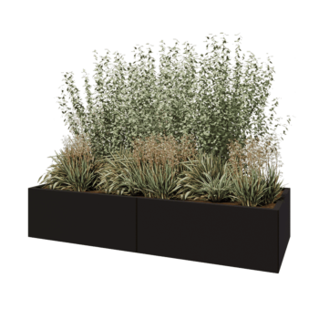 Tērauda puķu kaste XXL - Taisnstūris - 200 x 80 x 40 cm - RAL9005 matēts (melns) - Ar pamatplati