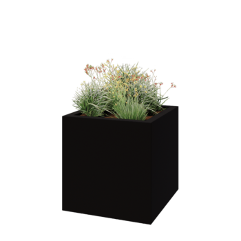 Stikla šķiedras puķu kaste - Kvadrāts - 100 x 100 x 100 cm - RAL9005 matēts (melns) - Ar dibenu