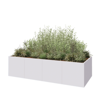 Tērauda puķu kaste XXL - Taisnstūris - 320 x 120 x 80 cm - RAL9010 matēts (balts) - Ar pamatplati