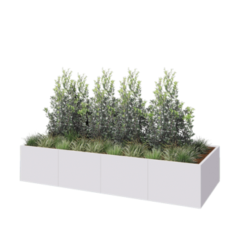 Tērauda puķu kaste XXL - Taisnstūris - 320 x 120 x 60 cm - RAL9010 matēts (balts) - Ar pamatplati