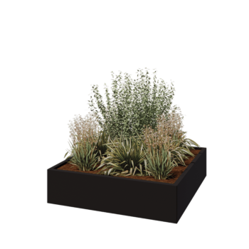 Tērauda puķu kaste - Kvadrāts - 120 x 120 x 30 cm - RAL9005 matēts (melns) - Bez pamatplates