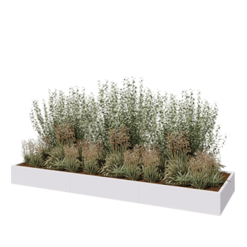 Tērauda puķu kaste XXL - Taisnstūris - 360 x 100 x 30 cm - RAL9010 matēts (balts) - Ar pamatplati