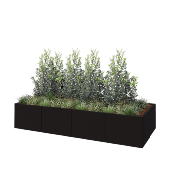 Tērauda puķu kaste XXL - Taisnstūris - 320 x 120 x 60 cm - RAL9005 matēts (melns) - Bez pamatplates