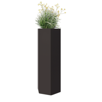 Tērauda puķu kaste - Sešstūris - 39,3 x 34,6 x 100 cm - RAL7016 matēts (antracīta pelēks) - Ar pamatplati