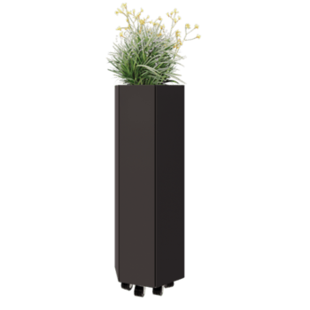 Tērauda puķu kaste - Sešstūris - 39,3 x 34,6 x 100 cm - RAL7016 matēts (antracīta pelēks) - Ar pamatplati - Ar riteņiem