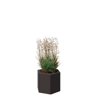 Tērauda puķu kaste - Sešstūris - 39,3 x 34,6 x 30 cm - RAL7016 matēts (antracīta pelēks) - Ar pamatplati