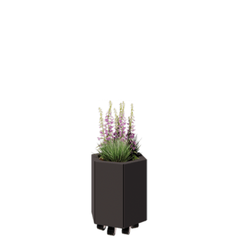 Tērauda puķu kaste - Sešstūris - 39,3 x 34,6 x 40 cm - RAL7016 matēts (antracīta pelēks) - Ar pamatplati - Ar riteņiem