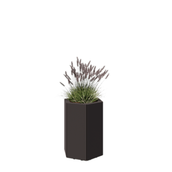 Tērauda puķu kaste - Sešstūris - 39,3 x 34,6 x 50 cm - RAL7016 matēts (antracīta pelēks) - Ar pamatplati - Ar kājām