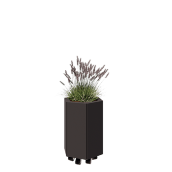 Tērauda puķu kaste - Sešstūris - 39,3 x 34,6 x 50 cm - RAL7016 matēts (antracīta pelēks) - Ar pamatplati - Ar riteņiem