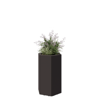 Tērauda puķu kaste - Sešstūris - 39,3 x 34,6 x 60 cm - RAL7016 matēts (antracīta pelēks) - Ar pamatplati - Ar kājām