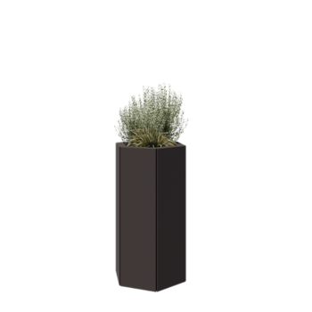 Tērauda puķu kaste - Sešstūris - 39,3 x 34,6 x 70 cm - RAL7016 matēts (antracīta pelēks) - Bez pamatplates