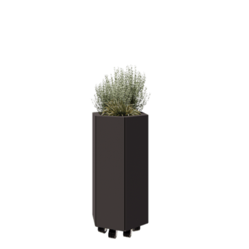 Tērauda puķu kaste - Sešstūris - 39,3 x 34,6 x 70 cm - RAL7016 matēts (antracīta pelēks) - Ar pamatplati - Ar riteņiem