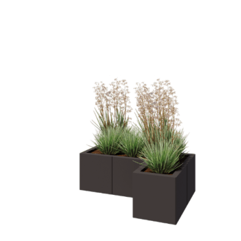 Tērauda puķu kaste - L-veida - 90 x 60 x 30 cm - RAL7016 matēts (antracīta pelēks) - Bez pamatplates