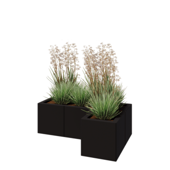 Tērauda puķu kaste - L-veida - 90 x 60 x 30 cm - RAL9005 matēts (melns) - Ar pamatplati