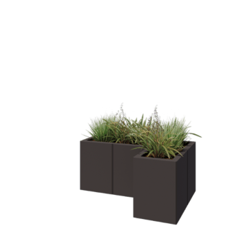 Tērauda puķu kaste - L-veida - 90 x 60 x 40 cm - RAL7016 matēts (antracīta pelēks) - Ar pamatplati