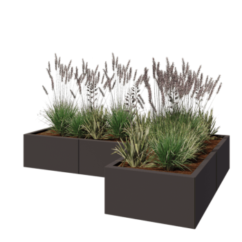 Tērauda puķu kaste - L-veida - 180 x 120 x 30 cm - RAL7016 matēts (antracīta pelēks) - Bez pamatplates