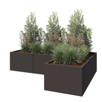 Tērauda puķu kaste - L-veida - 180 x 120 x 40 cm - RAL7016 matēts (antracīta pelēks) - Bez pamatplates