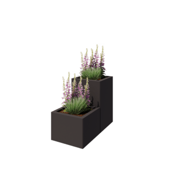 Tērauda puķu kaste - 2-daļīgs pakāpienveida modelis - 80 x 40 x 60 cm - RAL7016 matēts (antracīta pelēks) - Ar pamatplati