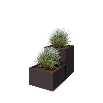 Tērauda puķu kaste - 2-daļīgs pakāpienveida modelis - 100 x 50 x 60 cm - RAL7016 matēts (antracīta pelēks) - Ar pamatplati