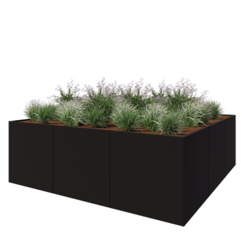 Tērauda puķu kaste XXL - Kvadrāts - 300 x 300 x 100 cm - RAL9005 matēts (melns) - Bez pamatplates