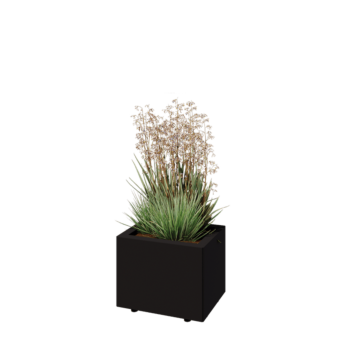 Tērauda puķu kaste - Taisnstūris - 40 x 30 x 30 cm - RAL9005 matēts (melns) - Ar pamatplati - Ar kājām