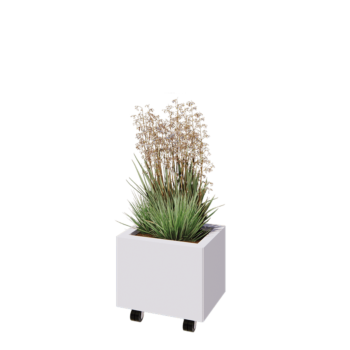 Tērauda puķu kaste - Taisnstūris - 40 x 30 x 30 cm - RAL9010 matēts (balts) - Ar pamatplati - Ar riteņiem