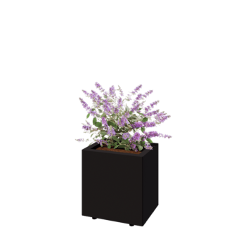 Tērauda puķu kaste - Taisnstūris - 40 x 30 x 40 cm - RAL9005 matēts (melns) - Ar pamatplati - Ar kājām