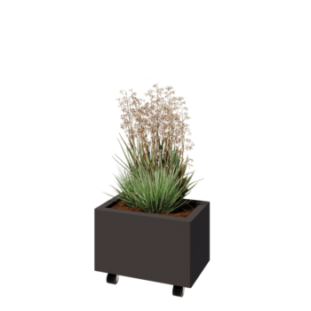 Tērauda puķu kaste - Taisnstūris - 50 x 30 x 30 cm - RAL7016 matēts (antracīta pelēks) - Ar pamatplati - Ar riteņiem