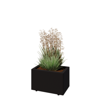 Tērauda puķu kaste - Taisnstūris - 50 x 30 x 30 cm - RAL9005 matēts (melns) - Ar pamatplati - Ar kājām