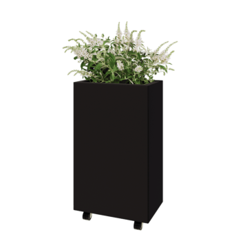 Tērauda puķu kaste - Taisnstūris - 50 x 30 x 80 cm - RAL9005 matēts (melns) - Ar pamatplati - Ar riteņiem