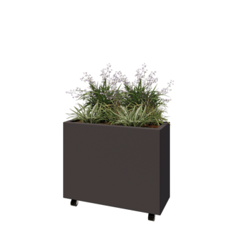 Tērauda puķu kaste - Taisnstūris - 80 x 30 x 60 cm - RAL7016 matēts (antracīta pelēks) - Ar pamatplati - Ar riteņiem