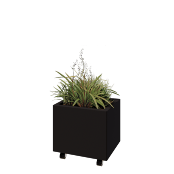 Tērauda puķu kaste - Taisnstūris - 50 x 40 x 40 cm - RAL9005 matēts (melns) - Ar pamatplati - Ar riteņiem