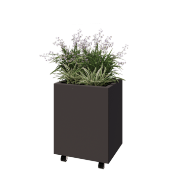 Tērauda puķu kaste - Taisnstūris - 50 x 40 x 60 cm - Cita RAL krāsa - Ar pamatplati - Ar riteņiem