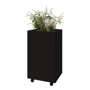 Tērauda puķu kaste - Taisnstūris - 50 x 40 x 80 cm - RAL9005 matēts (melns) - Ar pamatplati - Ar riteņiem